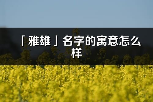 「雅雄」名字的寓意怎么样_雅雄的出处